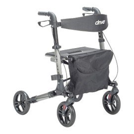 Drive Medical Compact Folding Rollator - Lightweight Foldable Walker for Seniors, 4-Wheeled Walker with Seat & Brakes, Space-Saving & Portable Travel Rollator with 8-Inch Wheels - Just 15.4 Pounds
