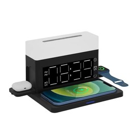 MIGUINOLA Digital LED Alarm Clock for Bedrooms • Fast Wireless Charger Station for Phone/Earphones/Smartwatch • Detachable Portable Colorful Big Night Light • USB Charging Port •12/24H •Black