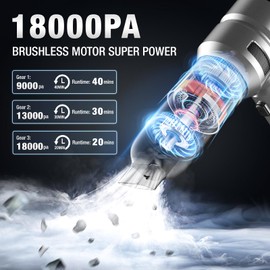 Vacuum Cleaner for Car,4 in 1 Compressed Air Duster,Mini Portable Handheld Vacuum Cordless with Brushless Motor-18KPA High Power-40 Mins Runtime -7500mAh Rechargeable Battery for Car and Home