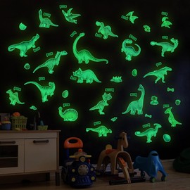 Glow in The Dark Dinosaur Wall Stickers, Fluorescent Dinosaurs Educational Wall Decor - Wall Art for Kids Bedroom Nursery Decorations