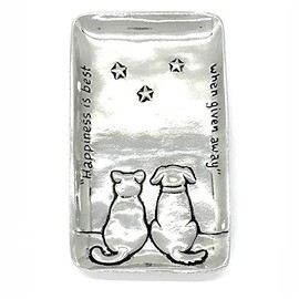 Basic Spirit Pewter Cat & Dog Small Tray Trinket Dish Ring Holder Gift Box