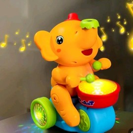 Dancing Musician Elephant Toy with Music and Flashing Light for Kids - Electric Toy to Play the Drum - color: orange