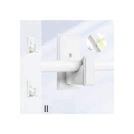 TKZTKZ No Drill Curtain Rod Brackets:Self Adhesive Curtain Rod Holders for Rod 5/8" No Screw,Heavy Duty Easy Curtain Rod Bracket No Drilling,No Damage Wall Renter Friendly Curtain Rod Hooks White,2PCS