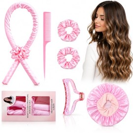 Generic Rizador De Pelo Sin Calor Con Gorro De Seda – Rulos Sin Calor Para Cabello Largo – Rizos Sin Esfuerzo Con Un Juego De Varillas Rizadoras Con D