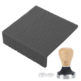 Coffee Tamper Set 58mm Beech Handle Coffee Hammer Embossed Tamping Mat for Home Cafe Black