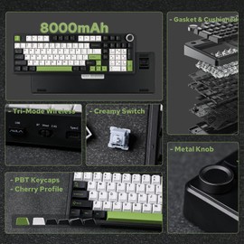 EPOMAKER X Aula F99 PRO Wireless Gaming Keyboard, Hot Swappable Custom Keyboard, 2.4GHz/Type-C/BT5.0 Mechanical Keyboard with 8000mAh Battery, RGB Backlit Gaming Keyboard (Black&White&Green)