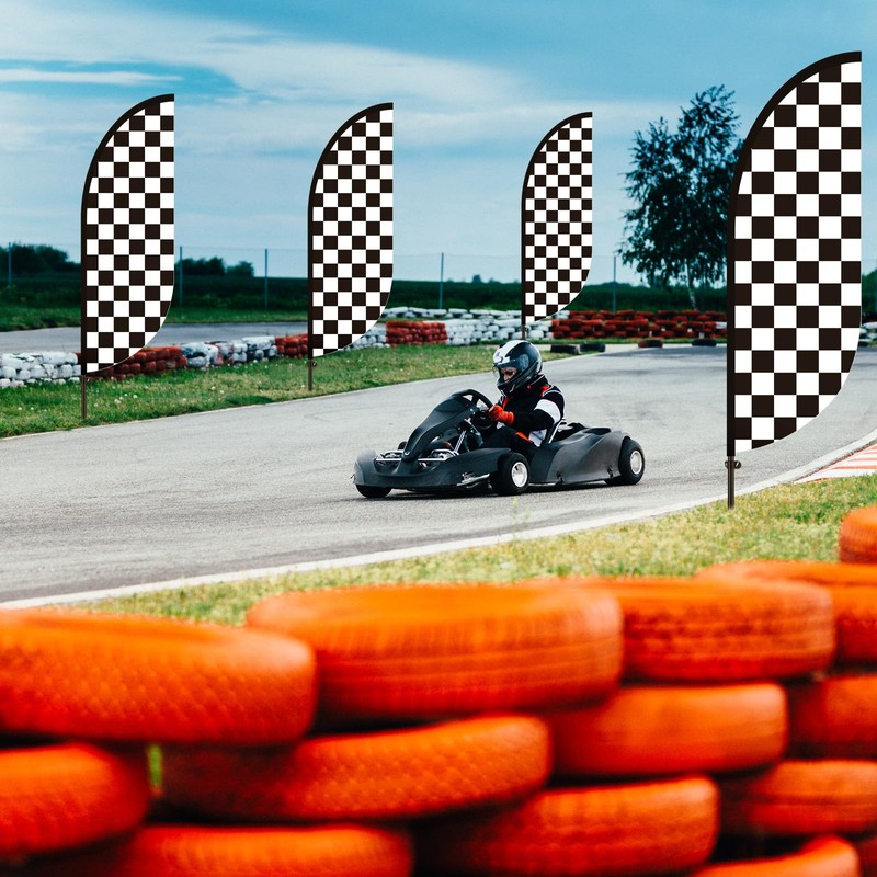 Remagr 2 Sets 7 ft Checkered Flags Banner Black and