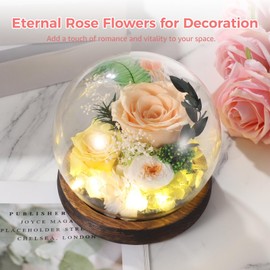Homaisson Eternal Rose Flowers for Decoration, Preserved Flowers in Glass Dome, Forever Champagne Rose Globe with Wooden Base, Unique Dry Flower Present for Valentines Day