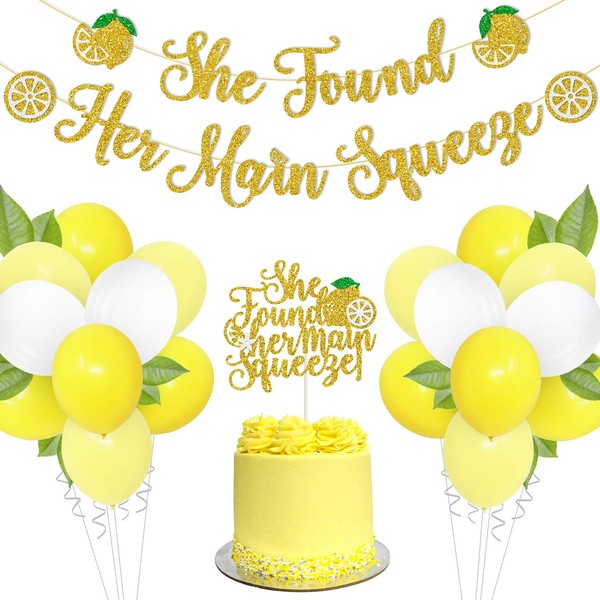 Lemon Bridal Shower Party Decoration Set She Found Her Main Squeeze Banner Cake Topper Yellow Balloons Arch Garland Bachelorette Gift Ideas Supplies