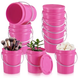 Hushee 6 Pcs Mini Plastic Buckets with Lids, 0.4 Quart Pink Buckets for Party Gift Packaging, Candy Holders Easter Halloween Christmas Candy Treat Snacks Holder Birthday Baby Shower Party Supplies