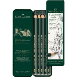 Faber-Castell 119200 Castell 9000 - Lápiz con goma de borrar, Jumbo Tin HB, 2B, 4B, 6B & 8B