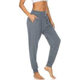 UEU Women's High Waist Casual Yoga Joggers Pants Loose Fitting Sweats Workout Lounge Fitness Exercise Chic Pants with Pockets(Mid Gray, L)