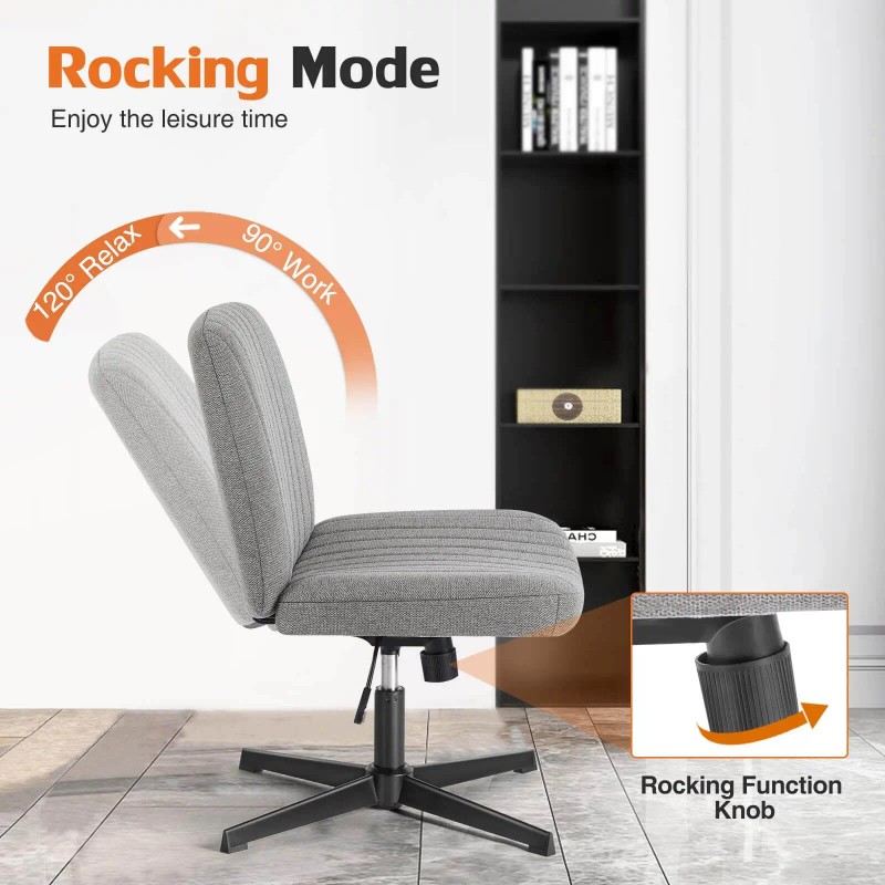 Adjustable Swivel Wide Desk Armless Cross-Legged Rocking Chair for Office
