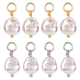 SUPERFINDINGS 8Pcs 2 Colors Pearl Charms Imitation Pearl Pendants Pearl Beads Charms Irregular Baroque Pearl Pendants with Metal Loop for Bracelet Jewelry Making, 2cm