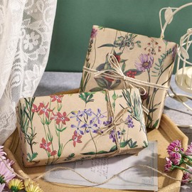 RUSPEPA Wildflower Floral Wrapping Paper Roll for Women, 17 Inches x 9.8 Feet, Mini Roll, Herbal Kraft Wrapping Paper for Christian Gifts, Birthdays, Weddings, Bridal Shower and Engagement