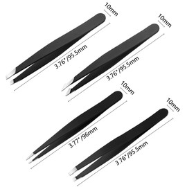 XINMEIWEN Precision Tweezers Epilator Beauty Tweezers Professional Stainless Steel Beveled Tip Ultra Fine Tip for Eyebrow Removal Keratin Blackhead Nose Hair Black 4pcs