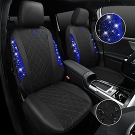 CAR PASS Oxford Bling Diamond Car Seat Covers 2 Front Interior Sets, Waterproof Shining Glitter Sparkly Crystal Universal Armrest Fit 95% Automotive Truck SUV Cute Women Girl, Black Blue Rhinestone