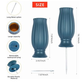 Jadin Grave Flower Pots, Grave Flower Holders, 2 Pack Memorial Vases for Graves, Plastic Grave Decoration with 2 Spike, Grave Decorations for Gravestone Grave Garden Yard, Blue, 20 x 10 cm
