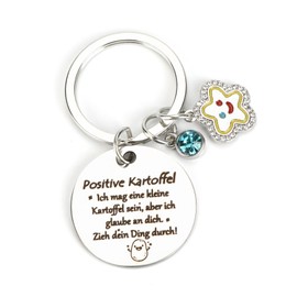 Keyring for Women with Motivational Saying, Round Metal Pendant and Sparkling Star and Diamond Pendants, A Perfect Small Gift for Girlfriends, Birthday Gift for Women, silver