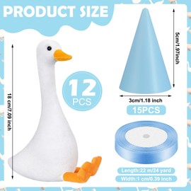 Blueweenly 12 Sets One Silly Goose Birthday Decor Girl Boy 1st Adopt a Goose Party Favor Gift 7.1 Inch Plush Stuffed Animal with Mini Party Hats and Ribbons(Cute,Blue)
