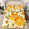 Kids Retro Flowers Full Fitted Sheet,Watercolor Yellow Floral Green Leaves