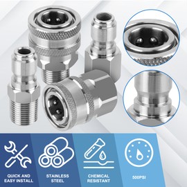 Ailbiuko Pressure Washer Quick Connect 3/8 Inch,Stainless Steel Male and Female 3/8" NPT Thread Quick Connect Hose Fittings Adapter, 8 Pieces