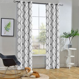 Melodieux Moroccan Fashion Room Darkening Blackout Grommet Curtain for Living Room/Bedroom, 42 by 96 Inch, Off White/Grey (1 Panel)