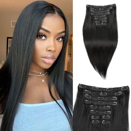 ELIHAIR Clip In Hair Extensions for Black Women Real Human Hair Invisible Natural Straight Clip Hair 10pcs Jet Black 20inch 160g/pack