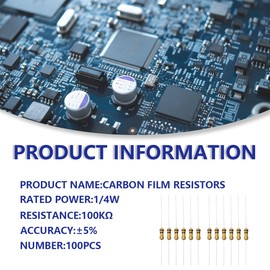 Innfeeltech 100 Pcs 1/4W 5% Tolerance 100K Ohm Carbon Film Resistance for DIY Project and Experiments