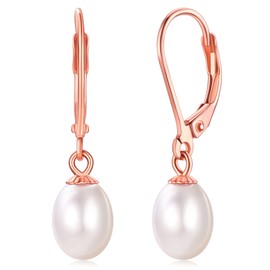 FOCALOOK Women's Earrings 6 mm / 8 mm Freshwater Pearl Dangle Earrings 925 Sterling Silver Earrings with Pearl Jewellery Accessory for Mother Grandmother Birthday Mother's Day, Sterling Silver, Pearl