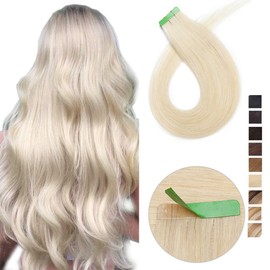 16 inch Tape in Hair Extensions Human Hair [10pcs*2.5g] #60 Platinum Blonde (25g)