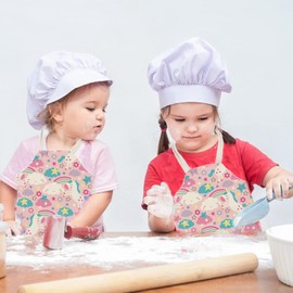 LLGSDLL Children's Cooking Apron Unicorn Cartoon Adjustable Children's Apron Washable Apron Kitchen Apron Baking Apron for 2-6 Years Children Kitchen Cooking Baking Painting Party, pink