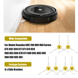 KiimSin 6pcs Replacement Side Brushes for iRobot Roomba 600 700 800 900 Series 675 692 694 677 671 614 850 860 865 866 870 871 880 885 886 890 90 960 960 85 981 Vacuum Cleaner Accessories