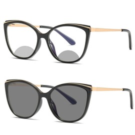 Transition Photochromic bifocal Cat Eye Progressive Multifocal Presbyopic Reading Glasses Sunglasses for Women Readers (black, 1.5, multiplier_x)