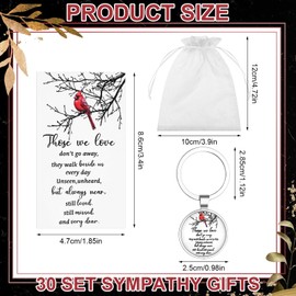 CNSJ 30 Sets Funeral Favours Memorial Cardinal Keychain Bereavement Key Ring Bulk Remembrance Cards Organza Bags for Loss of Loved One Guests Keepsakes