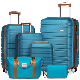 LARVENDER Luggage Sets 6 Piece, Expandable Hardside Carry on Suitcase Set with Spinner Wheels, Lightweight Rolling Luggage Sets for Women with TSA Lock, Blue