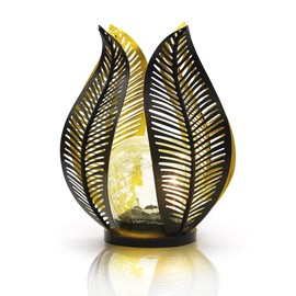 QZGE Solar Garden Lights Waterproof Decorations,Crackle Globe Glass,Metal Palm Leaf Solar Lights for Outdoor Decor On Garden,Patio,Yard,Front Porch,Tabletop Lamp-Perfect Gifts