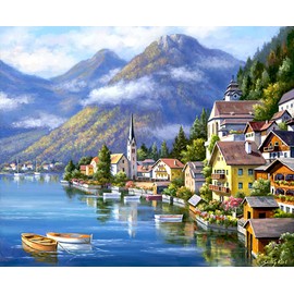 LEADINTOP Diamond Art Set, Mountain & Lake Scenery, 15.7 x 11.8 inches (40 x 30 cm), Mosaic Art, Full Paste Design, Diamond Beads, Popular, Bead Art, Bead Paintings, Cute, Stylish, Adults, Kids, DIY,