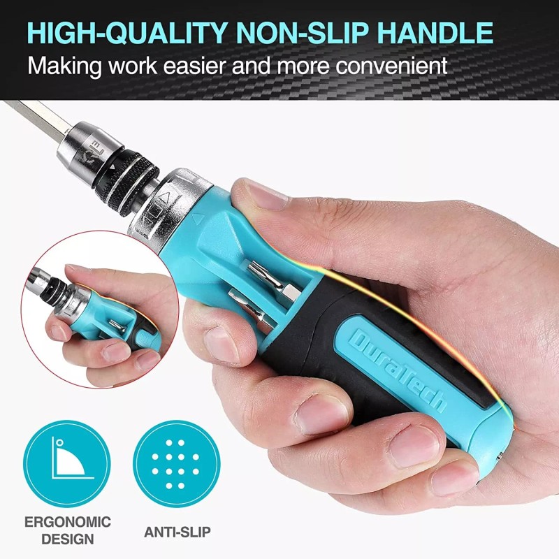 DURATECH 2PCs Ratcheting Screwdriver Set 12-in-1 Multi-bit Standard with Phillip