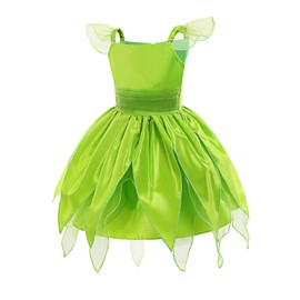 ZALOORIY Tinkerbell Fairy Costume for Girls Princess Dress with Detachable Wings and Accessories (Green, 4T)