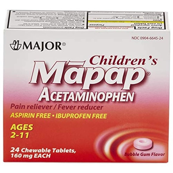 Major Mapap Jr 160 Mg Ages 2-11 Chew Tabs 24 count Bubble Gum Flavor - Pack of 3 - Packaging May Vary