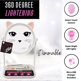 Onyx Professional Cat LED Lighted Makeup Mirror for Girls - Teen Vanity Cosmetic Mirror with Lights - Stand Up Desk 360 Circular Rotation Cute Circle Mirror