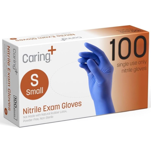 Caring Nitrile Exam Gloves (100ct), Powder Free and Not Made