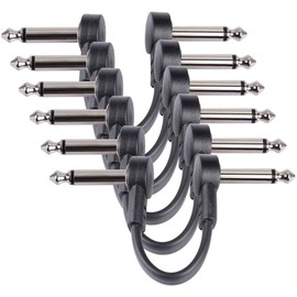 GOGHOST 6 Inch Guitar Patch Cables Black 1/4" TS Right Angle Guitar Effect Pedal Board Patch Cables 6 Pack