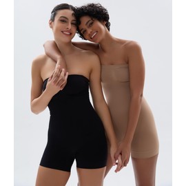 SHAPERX - Body corto sin tirantes para mujer, con control de abdomen, moldeador sin costuras, con correas extraíbles, Pantalones cortos negros, S-M