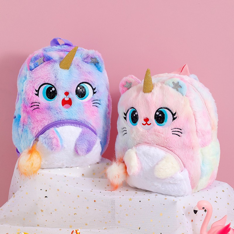 Cat Backpack Girls Plush Colorful Cute Bookbags School Bags Gift