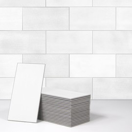 100-Sheet Subway Peel and Stick Backsplash, 6" x 3" White Mixed Stone Composite Self Adhesive Wall Tile, Stick on Tiles for Kitchen Bathroom Shower Fireplace