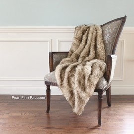 Best Home Fashion Faux Fur Throw - Lounge Blanket - Pearl Finn Raccoon - 58"W x 60"L - (1 Throw)