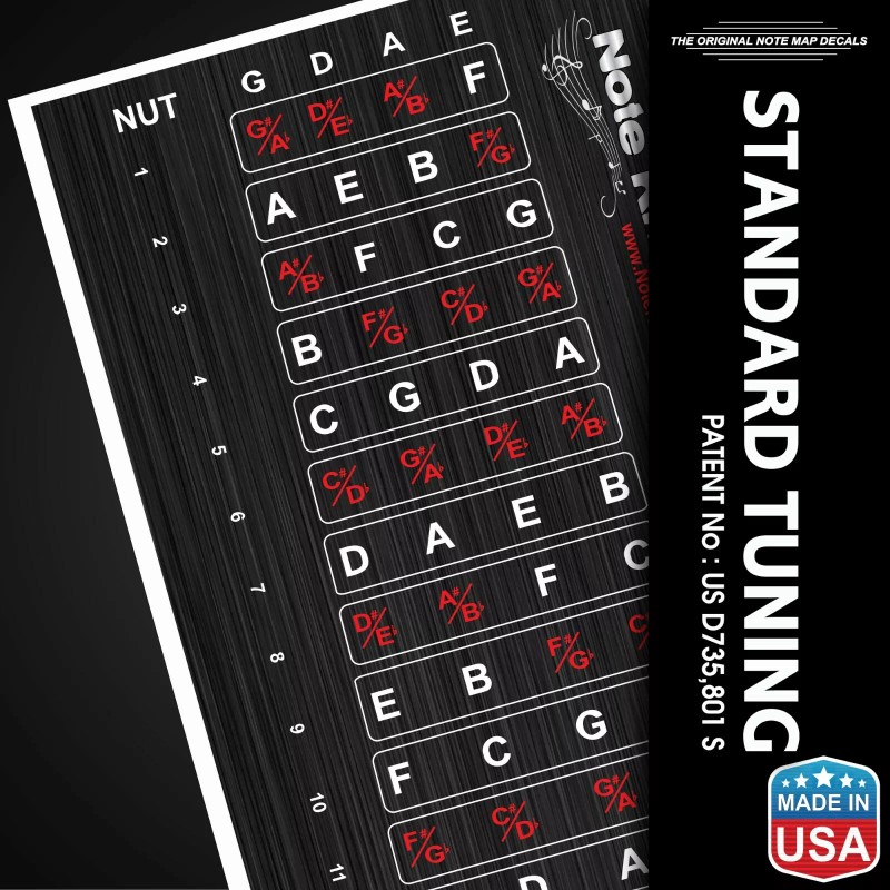 Note Knowledge Left Hand Bass Guitar Fretboard Note Map Decals