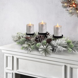 Christmas Table Centerpieces Decorations, 27.5 Inch Designed with Flocked Pine Needles, Frosted Pine Cones for Dining Table Mantel (Snowy)